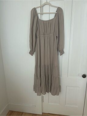 In Bloom Taupe Long Sleeve Tiered Maxi Dress